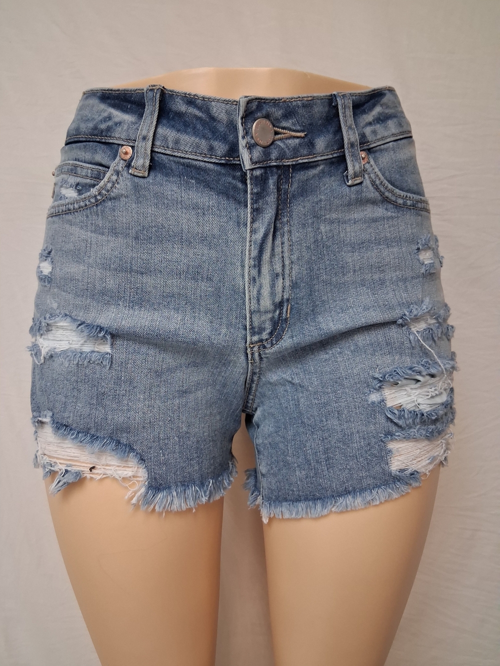 Just USA Light Blue Distressed High-Rise Jean Shorts Size M